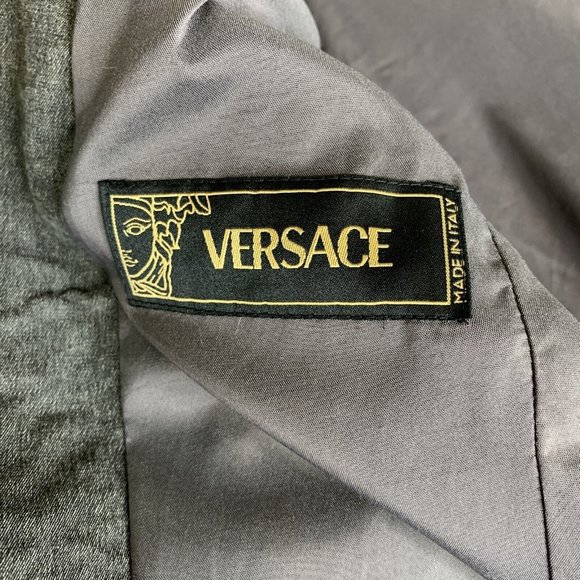 Versace Jacket Womens Size 8 Grey 2 Button Closure Notch Lapel Shoulder Pads - Picture 9 of 11